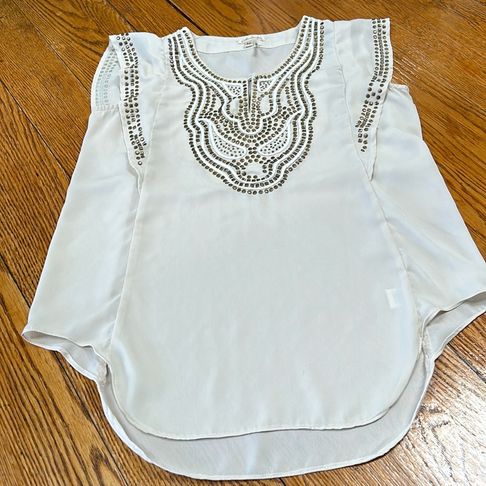 Marineblu brand cream color blouse with bronze studs. Size Medium.